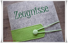 Zeugnismappe / Dokumentenmappe aus Filz inkl. Display Buch / grau-meliert mit grün