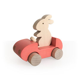 Auto mit Hase aus Holz Rot