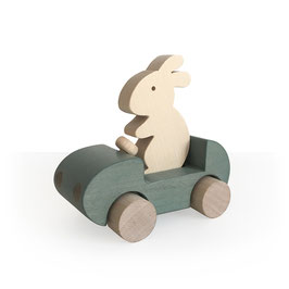 Auto mit Hase aus Holz Grau