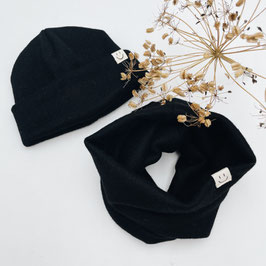 Basic Strick-Beanie & Loop -schwarz-