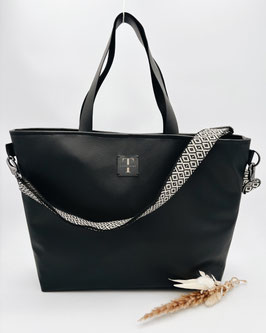 Leder-Shopper -classic black- mit Boho-Schultergurt
