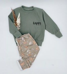 Waffelsweater dunkles mint -happy- und Cozy-Pant -Waldtiere&Berge-