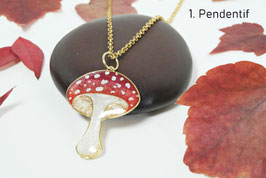 Parure "Amanites tue-mouches" - pendentif et boucles d'oreilles