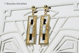 Parure "Tamara de Lempicka" - Boucles d'oreilles, pendentif et broche