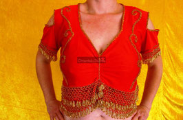 Orientalisches Top aus Lycra mit Perlenbestickung, rot/gold, Gr. M