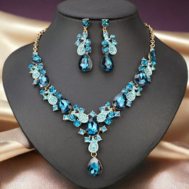 Edles Strass-Schmuckset "Sparkle Drop", 3 tlg., goldfarben/türkis