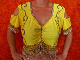 Orientalisches Top aus Lycra mit Perlenbestickung, gelb/silber, Gr. S