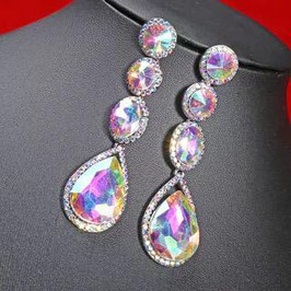 Ohrringe "Holo Drop", silberfarben mit AB-Strass-Steinen