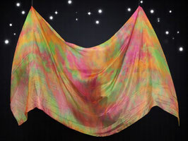 Seidenschleier, "Retro" (Batik Orange Pink und Grün), rechteckig, 270 cm x 110 cm, A-Qualität, 5 mm Seide