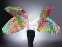 1 Paar Angel Wings, Batik "Spring" Gelb Pink Türkis Grün, 180 cm, A-Qualität