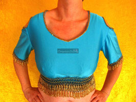 Orientalisches Top aus Lycra mit Perlenbestickung, türkis/gold, Gr. L