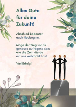Sprüche Poster zum Abschied mit Skulpturen "Alles Gute für deine Zukunft!"