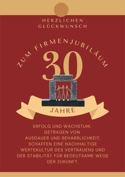 Award Skulpturen Poster "Herzlichen Glückwunsch zum Firmenjubiläum 30 Jahre"