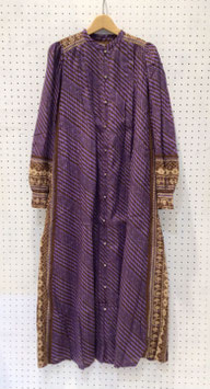 Sara mallika　STRIPE ETHNIC PRINT TUCK DRESS（PURPLE）