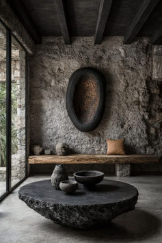 MESA DE CENTRO DE PIEDRA NEGRA