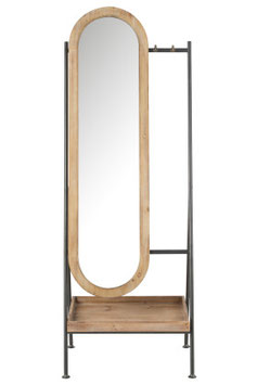 MIRROR STANDING SHELF METAL WOOD BROUN