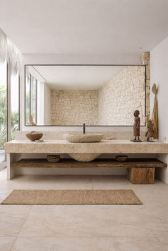 MUEBLE DE BAÑO A MEDIDA DE MADERA Y PIEDRA