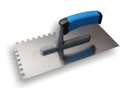 0202 Platoir inoxydable cranté, 130x270mm manche bi matière G-1, denture carrée 6x6mm