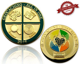AIO All In One Geocoin 2016 Poliertes Gold XLE 75