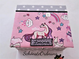 große Kinderschmuckbox personalisiert Sterne und Einhorn weiß grau, Erinnerungsbox, Geschenk zum Kindergeburtstag