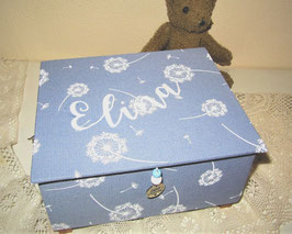 große Schmuck-Schatulle Pusteblumen himmelblau, nachhaltig handgemachtes, langlebiges Geschenk für Mädchen