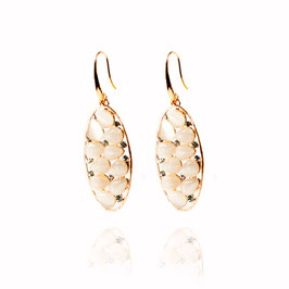 Hanging oval stone  - Crystal Earrings (light pink)