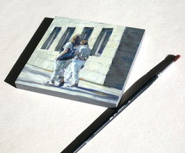 Zwei Frauen im seidigen Licht des Nahcmittags. Anmutige Daily Painting im Öl handgemalt.