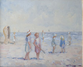 Strandgezicht met figuren