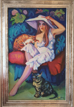 Model with two Cats