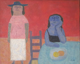 Twee dames en fruitschaal