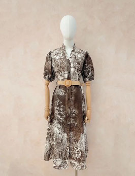ROBE LONGUE MARRON IMPRIME TOILE DE JOUY