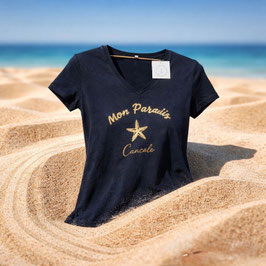 Tee-shirt femme fluide MARINE MON PARADIS CANCALE  + PAILLETTES OR