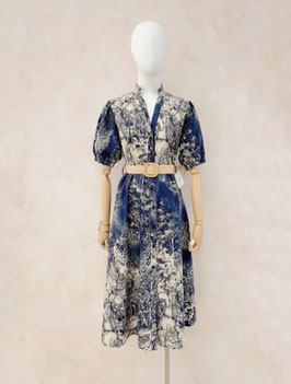 ROBE LONGUE MARINE IMPRIME TOILE DE JOUY