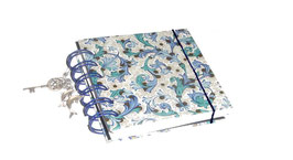 Notizbuch klein, mit blauer Ringbindung Wire-O Bindung, Ornamente blau gold