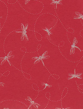 Baumwoll Papier handgeschöpft, aus Nordindien ,Libellen silber rot