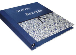 Ringbuchordner für DinA4 , 3 ,5 cm breit, Ornamente blau mit Text " Meine Rezepte "