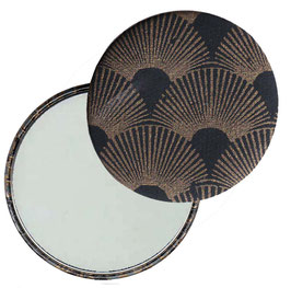 Flaschenöffner mit Magnet oder Taschenspiegel,Handspiegel  ,Button, 59 mm Durchmesser, Pfauenfedern bronce auf schwarz