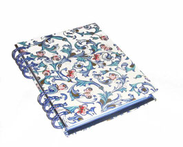 Telefonbuch / Notizbuch Din A6, mit blauer Ringbindung Wire-O Bindung, Register ABC blau , Ornamente Schmetterlinge blau gold