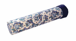 Stifterolle mit Deckel, Florentiner Papier, Ornamente blau mit Golddruck und dunkelblauem Deckel
