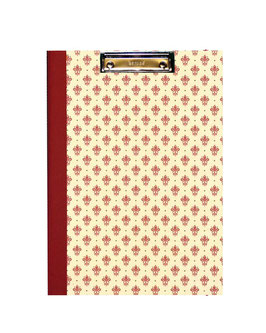 Klemmbrett Mappe DinA4 , Florentiner Papier kleine Blumenkronen rot gold