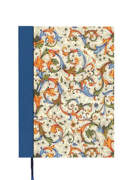 Kalender / Buchkalender / Tageskalender 2024 DinA5, Florentiner Papier blau orange mit Golddruck