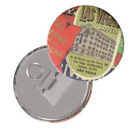 Flaschenöffner mit Magnet oder Taschenspiegel,Handspiegel, mit Echtglas ,Button, 59 mm Durchmesser,Florentiner Papier Hotels mit Golddruck