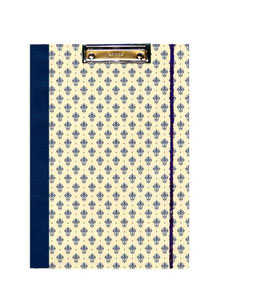 Klemmbrett Mappe DinA4 , Florentiner Papier kleine Blumenkronen blau gold