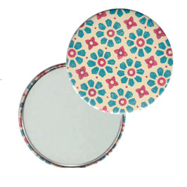 Flaschenöffner mit Magnet oder Taschenspiegel,Handspiegel  ,Button, 59 mm Durchmesser, Carta Varese Papier,Blümchen blau rot