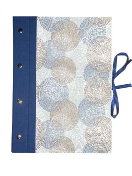 Schraubalbum / Gästebuch DinA4 Hochformat, offener Buchrücken, Italieniches Papier Circelius , blau, mit 25 Blatt weißem DinA4 Druckerpapier 160g