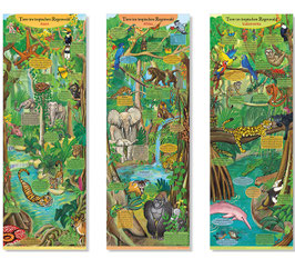 Poster-Trilogie: Tiere in tropischen Regenwäldern  in Südamerika, Afrika und Asien