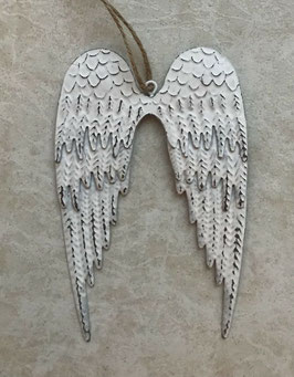 Flügel Engel Metall Weis Shabby 14 x 9 cm