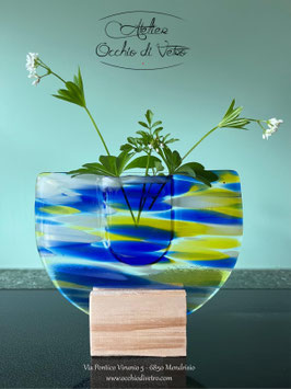 Vaso in Vetro Artistico – Onde Blu e Giallo