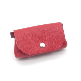 Bourse Double Cuir Rouge grainé et Gris argent