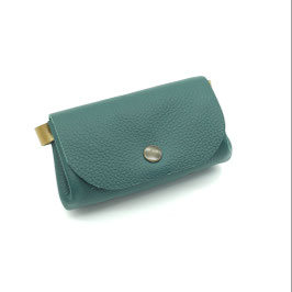 Bourse Double Cuir Vert Sapin grainé et jaune beige